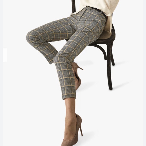 Zara Tartan Plaid Pants Trousers Ankle Length Black Pockets Straight Leg Size M - Picture 16 of 16